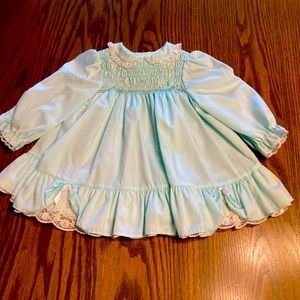 Vintage Polly Flinders Green Smocked Lace Circle Dress 12 months